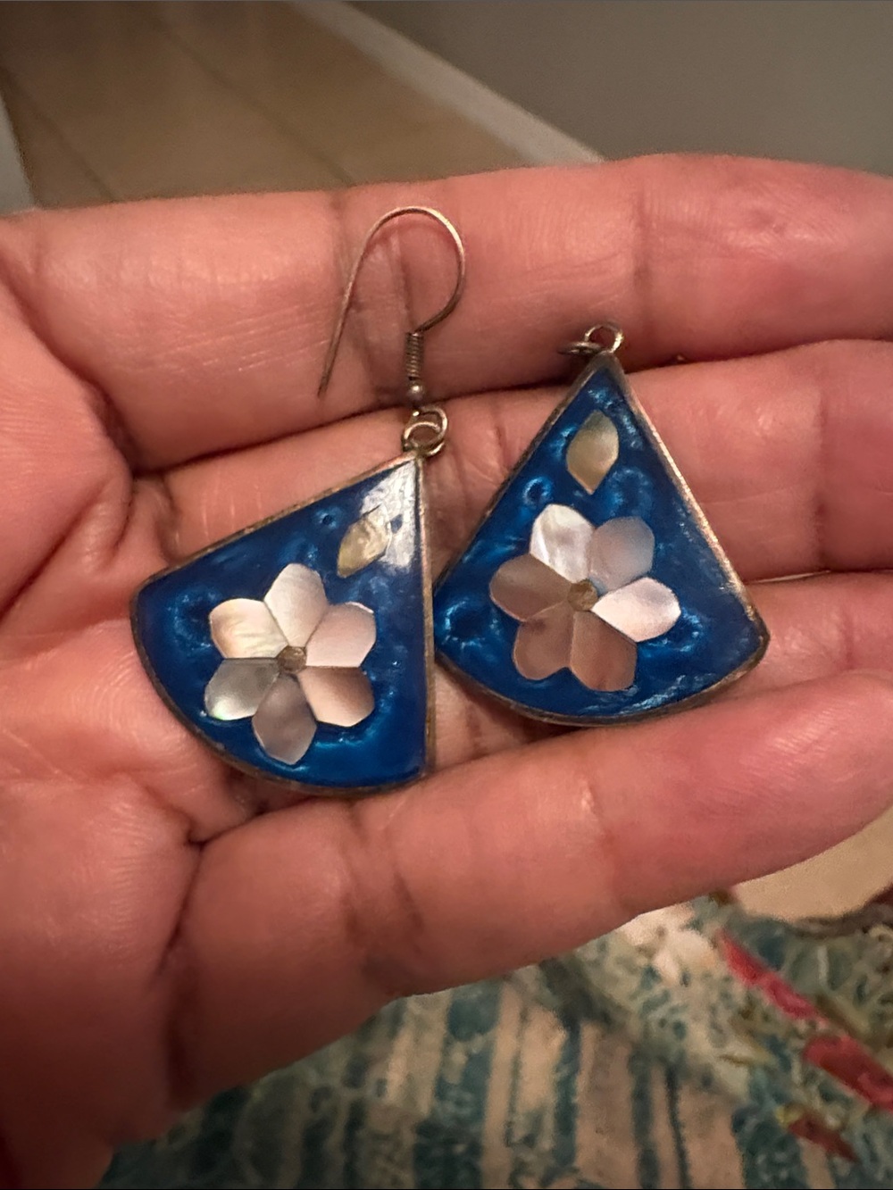 Blue Flower Inlay Drop Earrings - Women Jewelry